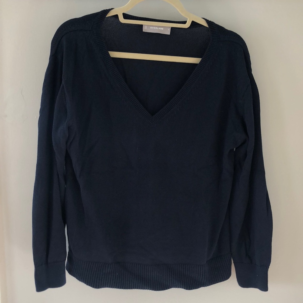 Everlane Navy Cotton V Neck Size Small